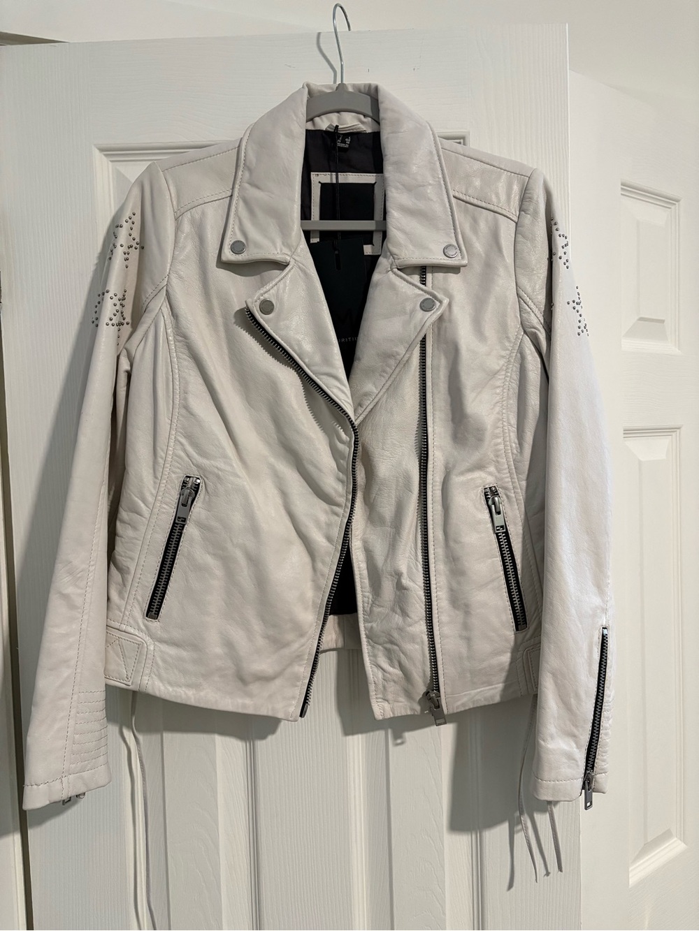 Womens White Leather Moto Jacket